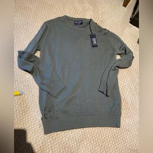 DVNT mens distressed knit pullover longline xl green
